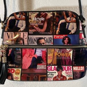 MICHELLE OBAMA Glossy Magazine Cover Lightweight Medium Dome Crossbody Bag Purse